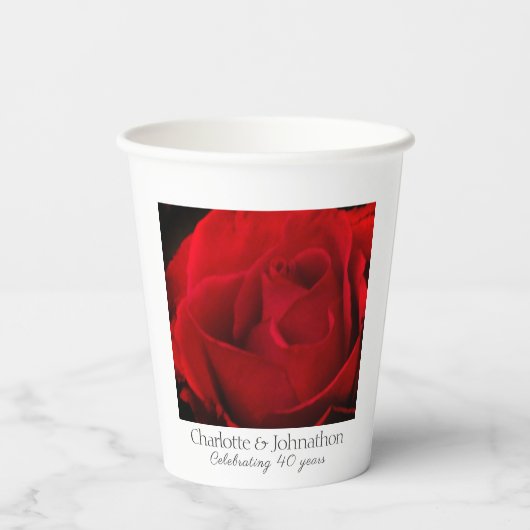 Roos 40e Ruby huwelijksverjaardag Papieren Bekers (Achterkant)