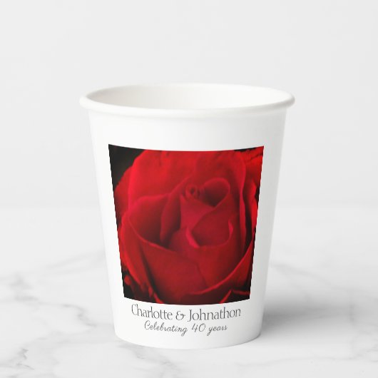 Roos 40e Ruby huwelijksverjaardag Papieren Bekers (Voorkant)