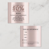 Roos 50% korting op Logo Haar Gold Pink Metallic Afsprakenkaartje (Voorkant / Achterkant)