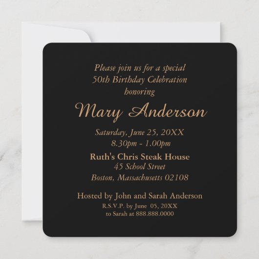Roos 50th Birthday Celebration Custom Invitation Kaart (Achterkant)
