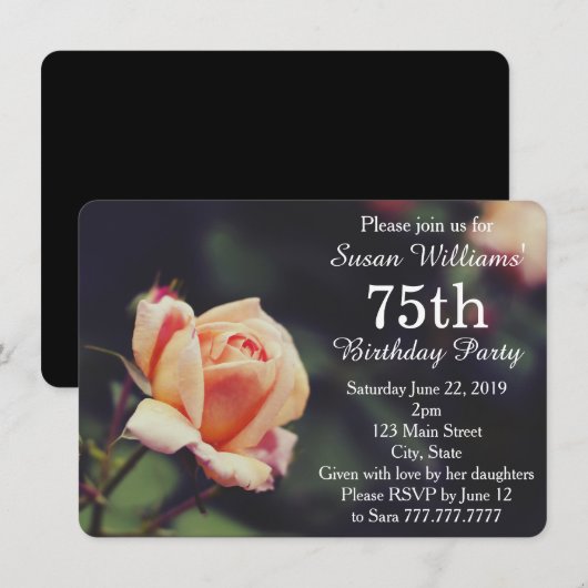  Roos 75e uitnodiging van de Birthday Party (Voorkant / Achterkant)