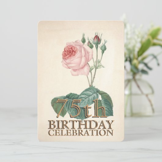 Roos 75e verjaardag viering uitnodiging (Staand voorkant)