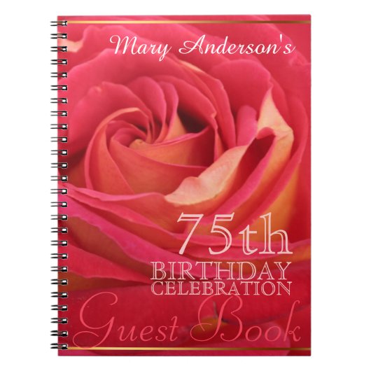 Roos 75th Birthday Celebration Custom Guest Book Notitieboek (Voorkant)