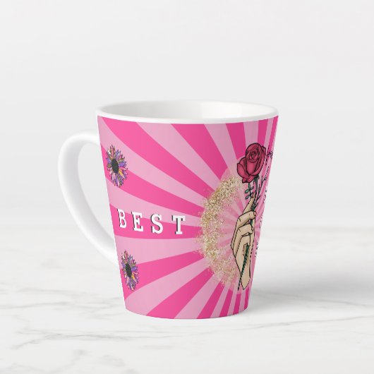 Roos Aanpassen Elegant Floral Pink Glitter Latte Mok (Linkerhoek)