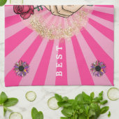 Roos Aanpassen Elegant Floral Pink Glitter Theedoek (Gevouwen)