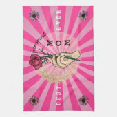 Roos Aanpassen Elegant Floral Pink Glitter Theedoek (Verticaal)