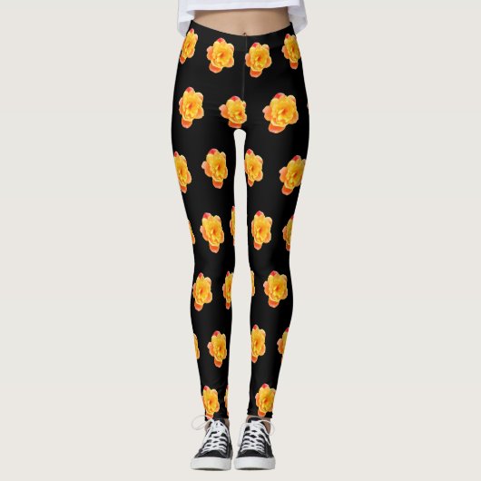 Roos Abrikozen en zwart Leggings (Voorkant)