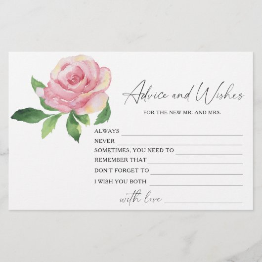 Roos - advies en wensen bruidsfeest stationery briefpapier (Voorkant)