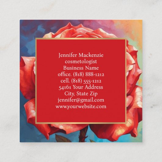 Roos AI Generated Floral Design Vierkante Visitekaartje (Achterkant)