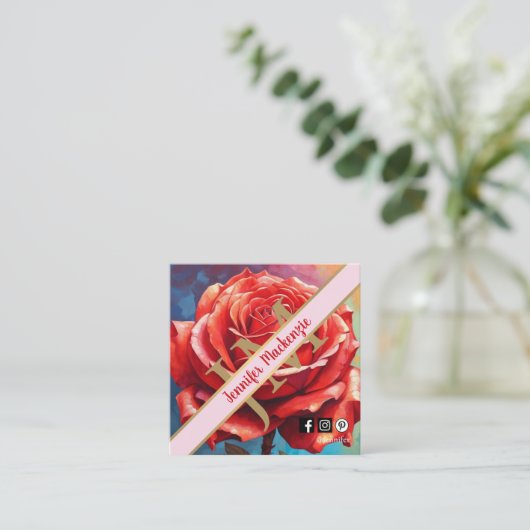  Roos AI Generated Floral Design Vierkante Visitekaartje (Staand voorkant)