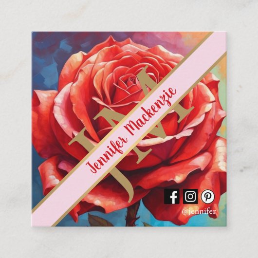 Roos AI Generated Floral Design Vierkante Visitekaartje (Voorkant)