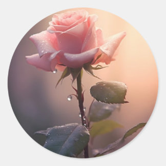 Roos ambacht,cadeaubewerking,boekplaat,roze roos s ronde sticker