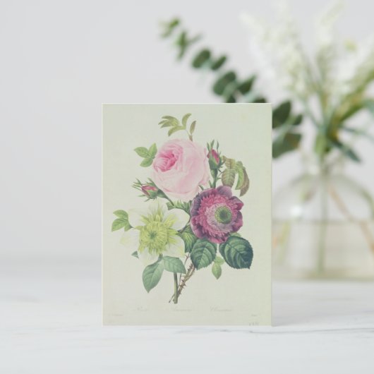 Roos, anemon en Clematide Briefkaart (Staand voorkant)