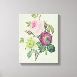 Roos, anemon en Clematide Canvas Afdruk