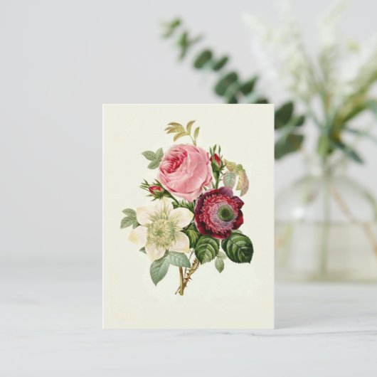 Roos, Anemone en Clematis door Pierre-Joseph Redou Briefkaart (Staand voorkant)