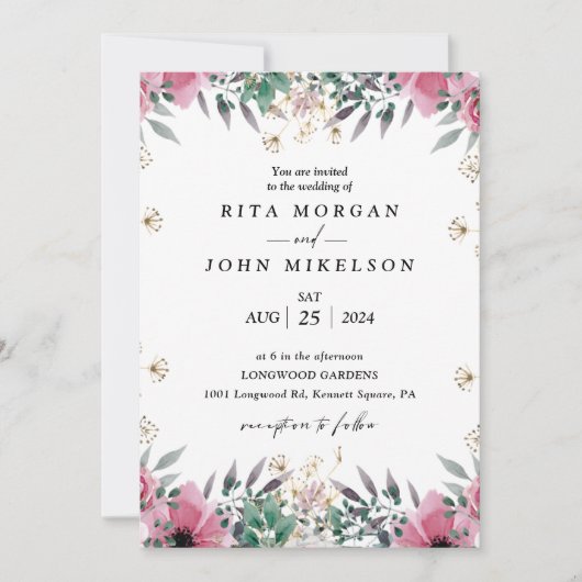 Roos Anjer Minimalistische Script Wedding Kaart (Voorkant)