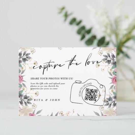 Roos Anjer Script Leg de Liefde QR-code vast Informatiekaartje (Staand voorkant)