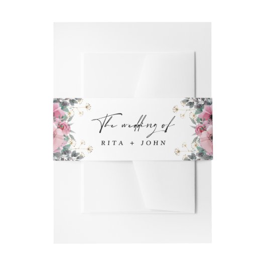 Roos Anjer Zwart-wit bruiloft Uitnodigingen Wikkel (Voorkant Voorbeeld)