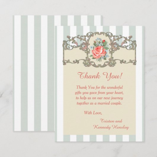  Roos Antiek 4 x 5 bruiloft Hartelijk dank Bedankkaart (Voorkant / Achterkant)
