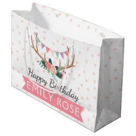 Roos Antlers & Party Bunting Girl's Birthday Large Cadeautasje