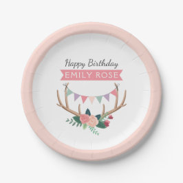 Roos Antlers & Party Bunting Girl's Birthday Papieren Bordje