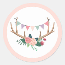 Roos Antlers & Party Bunting Girl's Birthday Ronde Sticker
