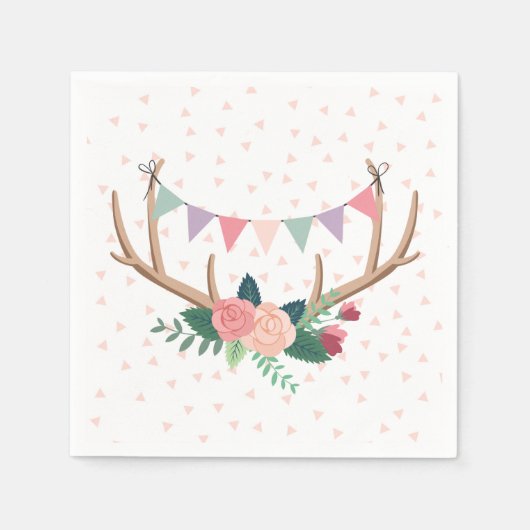 Roos Antlers & Party Bunting Girl's Birthday Servetten (Voorkant)