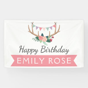 Roos Antlers & Party Bunting Verjaardagsdecor Spandoek