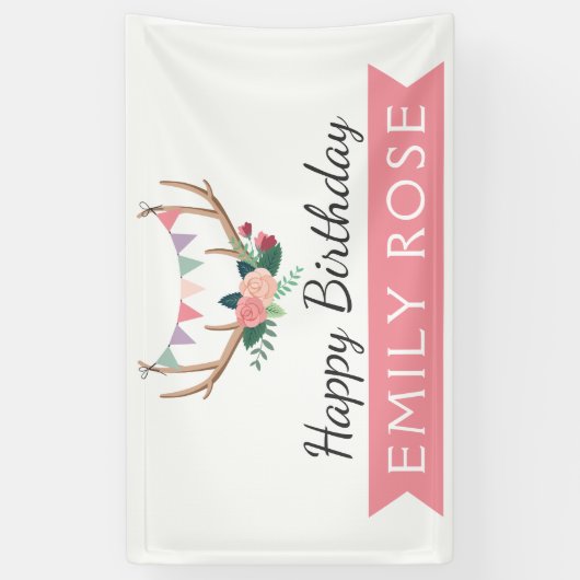 Roos Antlers & Party Bunting Verjaardagsdecor Spandoek (Verticaal)