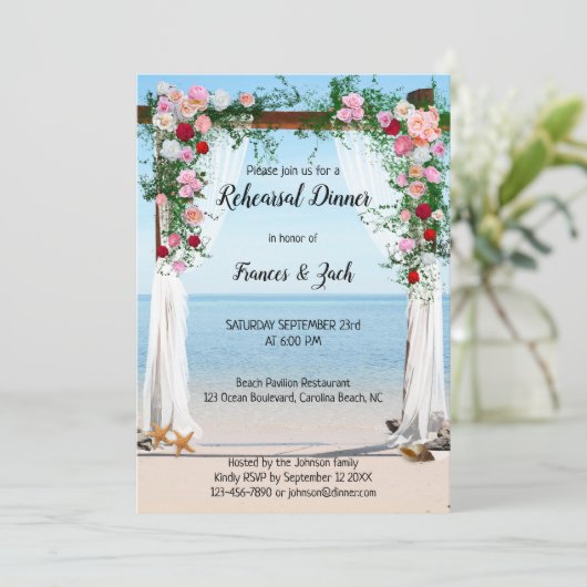 Roos Arbor Beach-repetitie binnenste uitnodiging (Staand voorkant)