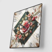 Roos Arrangement op Elegant Marmer Vierkante Klok (Hoek)