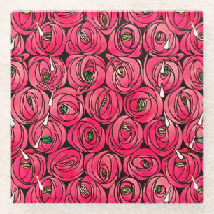 Roos Art Nouveau Rennie Macintosh Graphic Glazen Onderzetter