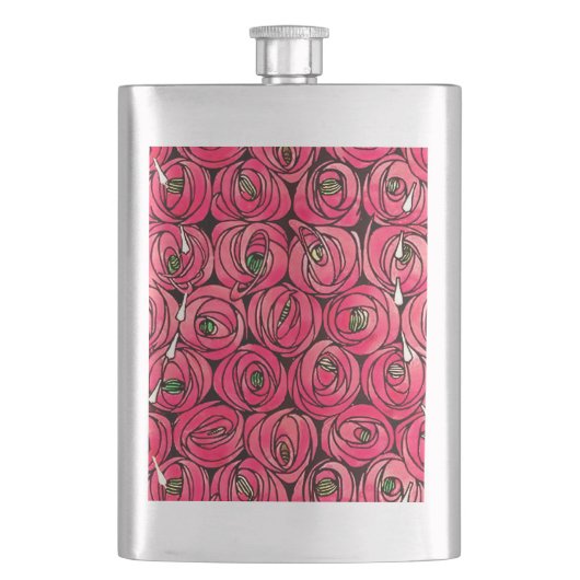 Roos Art Nouveau Rennie Macintosh Graphic Heupfles (Voorkant)