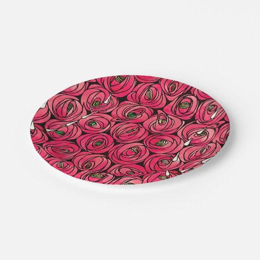 Roos Art Nouveau Rennie Macintosh Graphic Papieren Bordje (Gekanteld)