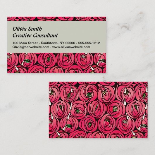 Roos Art Nouveau Rennie Macintosh Graphic Visitekaartje (Voorkant / Achterkant)