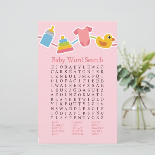 Roos Baby Baby shower Word Search Game (Staand voorkant)