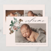  roos baby foto geboorteaankondiging kaart (Voorkant / Achterkant)