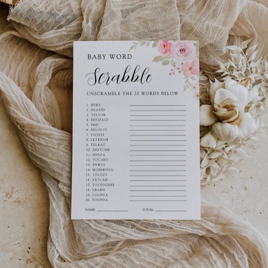 Roos Baby shower spel – Word scramble Kaart