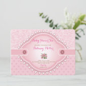  Roos Baby shower Tea Party Invitation Kaart (Staand voorkant)