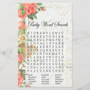 roos Baby shower Word Search Game