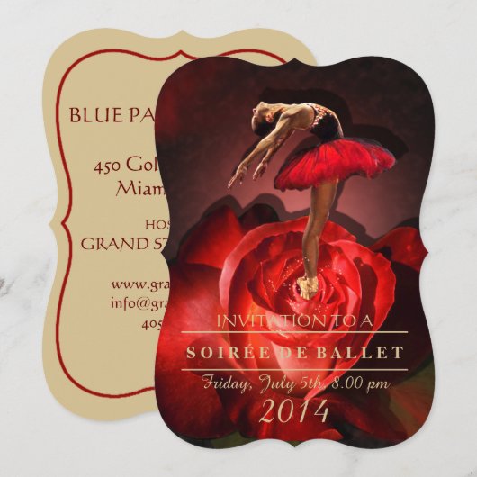 Roos Ballerina - Uitnodiging Kaart (Voorkant / Achterkant)