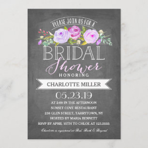 Roos Banner Bridal Shower Invitation Paars Kaart