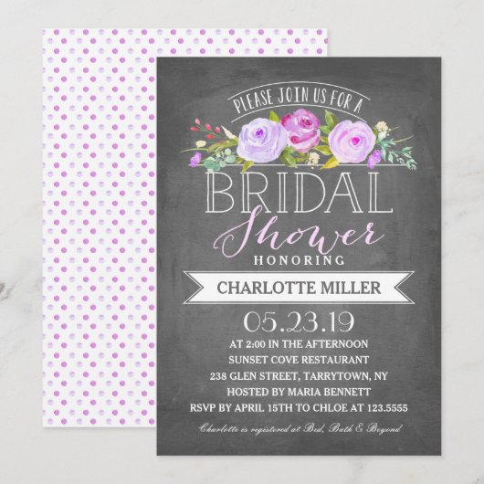 Roos Banner Bruids Douche Uitnodiging Paarse (Voorkant / Achterkant)