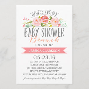 Roos Banner Brunch   Uitnodiging tot Baby shower