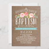 Roos Banner Burlap | Multiples Baptism Invitation Kaart (Voorkant)