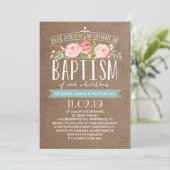 Roos Banner Burlap | Multiples Baptism Invitation Kaart (Staand voorkant)