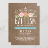 Roos Banner Burlap | Multiples Baptism Invitation Kaart (Voorkant / Achterkant)