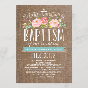 Roos Banner Burlap Multiples Baptism Invitation Kaart