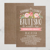Roos Banner Burlap | Spaanse Bautismo Kaart (Voorkant / Achterkant)