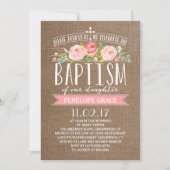 Roos Banner Burlap | uitnodiging tot doop (Voorkant)